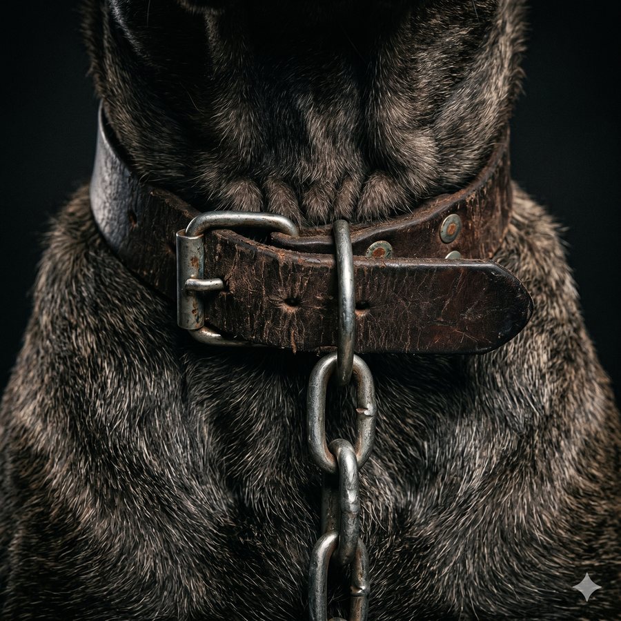 Le collier et la chaîne : le prix, pour le chien, de sa gamelle toujours pleine.