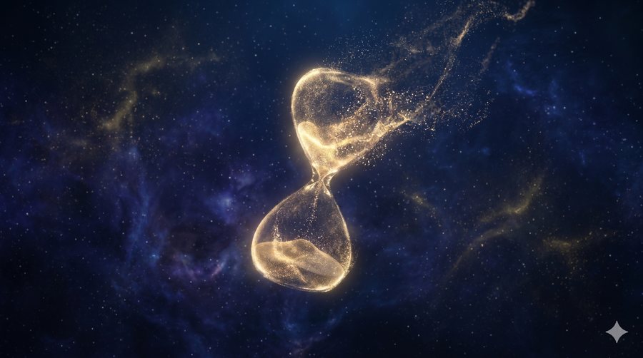 Une forme de lumière en huit, symbole d’infini, dans l’espace.