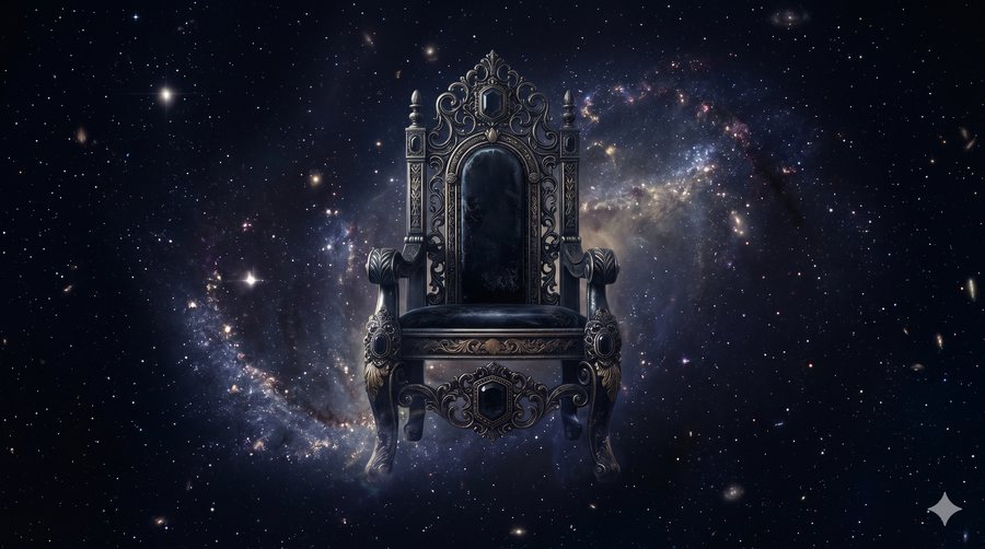 Un trône vide flottant dans l’espace cosmique.